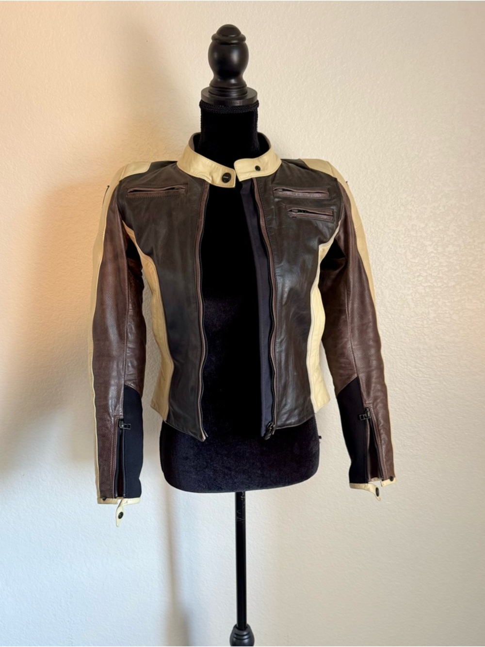 Dainese Two-Tone Brown and Cream Real Leather Moto Jacket